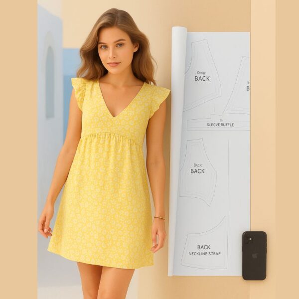 Summer Dress Sewing Pattern with Ruffle Sleeves (Sizes XS–XXL)