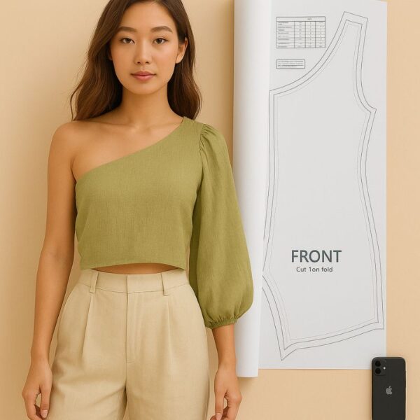 One Shoulder Sewing Pattern – A0 Printed (Sizes XS–XXL)
