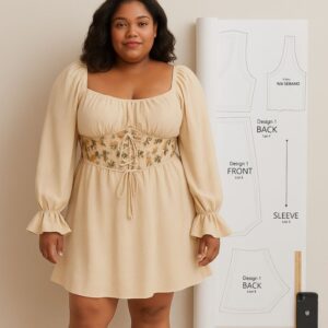Plus Size Corset Mini Dress Sewing Pattern - A0 Printed