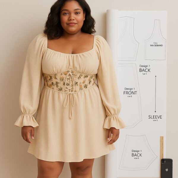 Plus Size Corset Mini Dress Sewing Pattern - A0 Printed