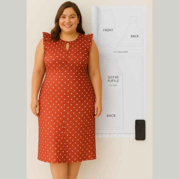Plus Size Midi Dress Sewing Pattern – A0 Printed (Sizes L–XXL)