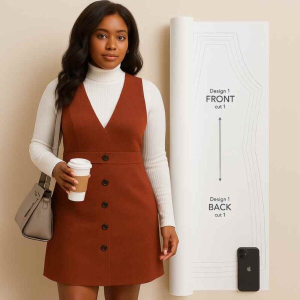 V Neck Pinafore Dress Sewing Pattern - A0 Printed